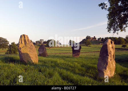 Nove pietra vicino e "Robin Hood" Stride su Harthill Moor Foto Stock