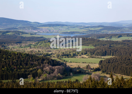 Il villaggio Horni Plana, Oberplan, presso il serbatoio di Lipno, Moldavia serbatoio nella foresta Boema in Boemia, Repubblica ceca, Foto Stock