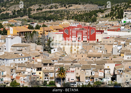 Cityscape, arena dei tori, Caravaca de la Cruz, città sacra, Murcia, Spagna, Europa Foto Stock