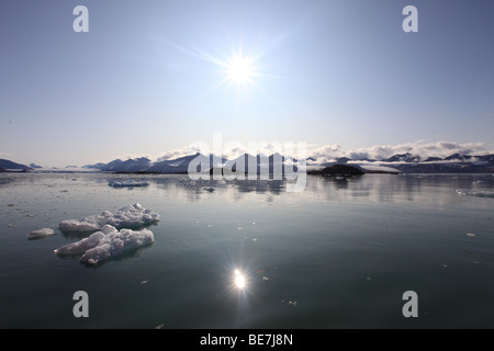 Fusione di ghiaccio del ghiacciaio galleggiante nel fiordo Kongs Svalbard Foto Stock