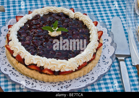 Zona picnic a buffet dessert mirtillo frutta fragola tort torta Foto Stock