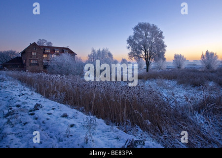 Il Bossche Broek prima dell'alba coperto con maturi e neve fotografato dal Vughterpoort Foto Stock