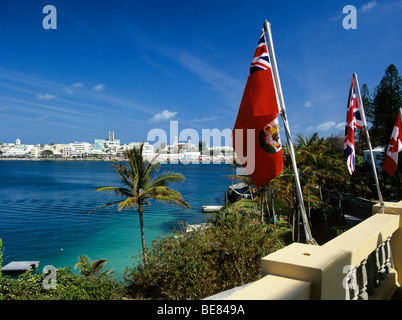 Vista del porto e della città di Hamilton il capitale di Bermuda Foto Stock