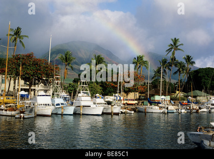 Lahaina Harbor - uno dei porti più belli del mondo sull'isola hawaiana di Maui Foto Stock