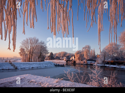 Il Bossche Broek prima dell'alba coperto con maturi e neve fotografato dal citywall in Den Bosch Foto Stock