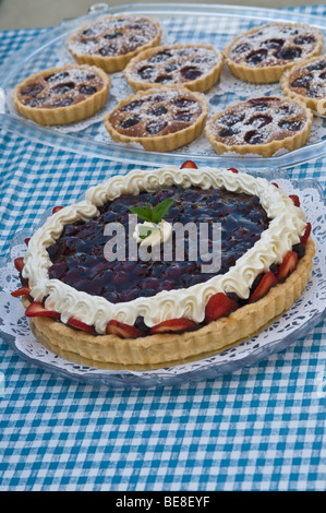 Zona picnic a buffet dessert mirtillo frutta fragola tort torta Foto Stock