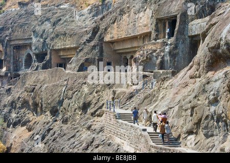 Grotta buddista templi di Ajanta in India Foto Stock