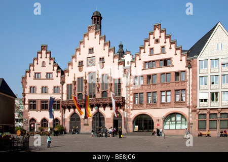 Il municipio storico Roemer, Romana a Roemerberg quadrato in Frankfurt am Main, Hesse, Germania, Europa Foto Stock