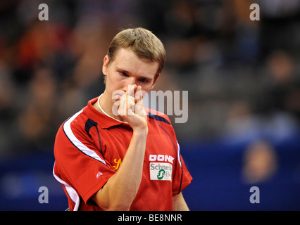 Vice Campione Europeo di Werner Schlager, Austria, immagine simbolica per una nuance, sfumature, ping pong EM 2009, Porsche-Arena, Stu Foto Stock