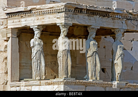 La Cariatide portico dell'Eretteo Tempio. Acropoli, Grecia, Atene. Foto Stock