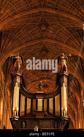 Organo e gotico vaulting ventola nella Cappella del King's College, fondata nel 1441 dal Re Enrico VI., King's Parade, Cambridge, Cambridges Foto Stock