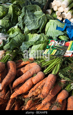 Prodotti locali freschi carote e ortaggi per Hereford food festival Inghilterra REGNO UNITO Foto Stock