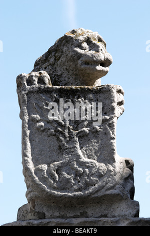 Lion statua con albero su stemma decorare il palazzo dell'università Valladolid Spagna Castiglia e Leon Foto Stock