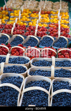 Frutti di bosco freschi al mercato Jean-Talon (marzo Jean-Talon) a Montreal in Canada Foto Stock