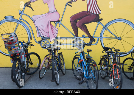 Biciclette allineate su Rastrelliere per biciclette, Brooklyn, New York, Stati Uniti d'America. Foto Stock