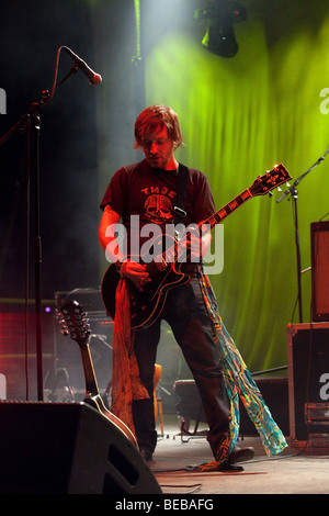 La luna gialla fascia giocare Greenman festival 2009, Glanusk Park, Brecon Galles Foto Stock