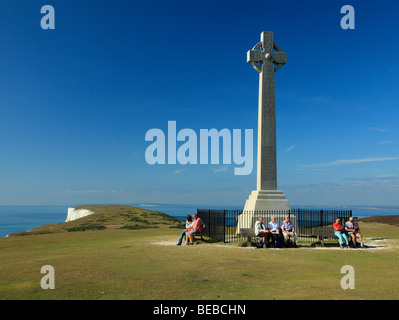 Monumento di Tennyson, Tennyson Down, Isola di Wight, Inghilterra, Regno Unito. Foto Stock