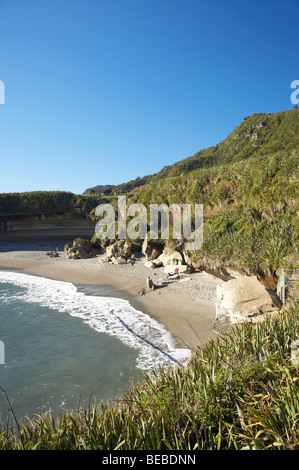 Spiaggia, Truman Via, vicino a Punakaiki, Paparoa National Park, West Coast, Isola del Sud, Nuova Zelanda Foto Stock