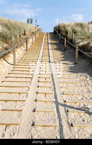 Passi per la spiaggia, olandese costa del Mare del Nord, Bergen aan Zee, Holland, Paesi Bassi, Europa Foto Stock