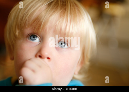 Ragazzo giovane succhiare il pollice Foto Stock