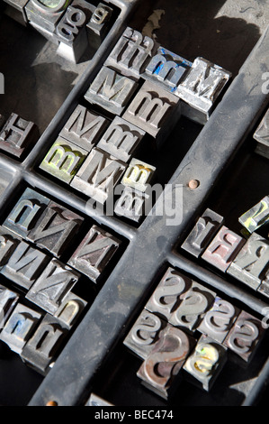 Carattere tipografico per la stampa premere,alfabeto, antiquariato, nero, blocco, caratteri, classic, raccolta, comunicare, comunicazione, artigianato, Foto Stock