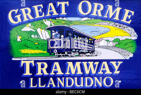 Llandudno, Galles, Great Orme Tram, Poster a capolinea dei trasporti del Regno Unito Foto Stock