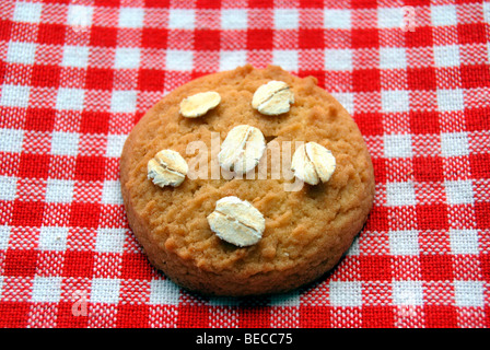 Farina di avena biscotto su una tovaglia a scacchi Foto Stock