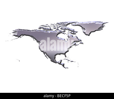 Nord America 3d argento mappa Foto Stock