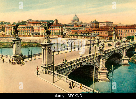 Foto storiche intorno al 1930, il Ponte Vittorio Emanuele II, Basilica di San Pietro, Roma, Lazio, l'Italia, Europa Foto Stock