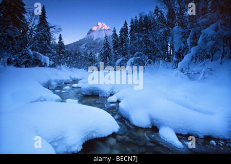 Ampelsbach creek nella parte anteriore del Guffert montagna in inverno, Brandenberg Alpi, Tirolo del nord, Austria, Europa Foto Stock