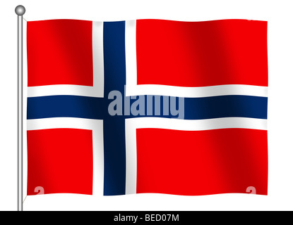 Bandiera della Norvegia sventolando (con percorso di clipping) Foto Stock