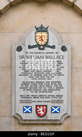 Lapide a Sir William Wallace a St Bartholomews Hospital di Londra, Inghilterra Foto Stock