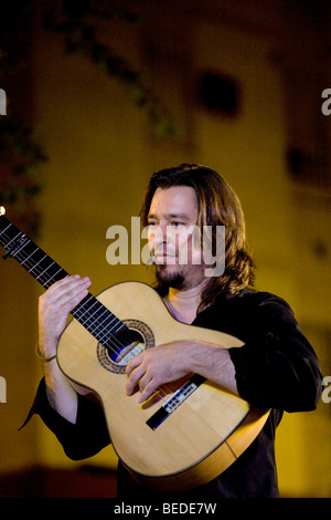 Concerto di flamenco, open air concerto su Plaza el Pumarejo Square, Siviglia, Andalusia, Spagna Foto Stock
