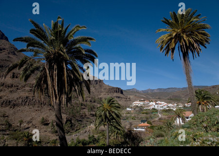 Centro dell'isola, bendy country road in montagna, Fatags, villaggio nel paese indietro di Maspalomas, Gran Canarie, può Foto Stock