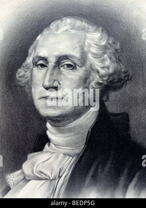 Stampa in verticale circa 1896 di George Washington, il primo Presidente degli Stati Uniti, intitolato " Il padre del suo paese". Foto Stock
