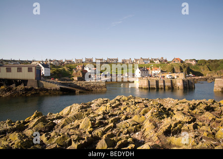 St Abbs Eyemouth Berwickshire UK cercando di fronte al porto interno di questo affascinante villaggio in Scottish Borders Foto Stock