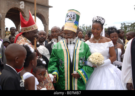 Nozze di re mumbere charles Wesley di Bakonzo alla regina Agnese, Kasese, Rwenzori Mountains, ovest dell Uganda, Africa Foto Stock