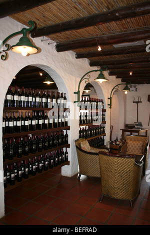 Sala di degustazione del vino Blaauwklippen Centro, nr Stellenbosch, Sud Africa Foto Stock