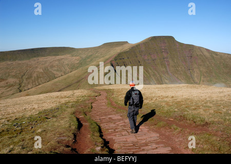 Passeggiate in Brecon Beacons guardando Pen y la ventola e il mais Du da Cribin Foto Stock