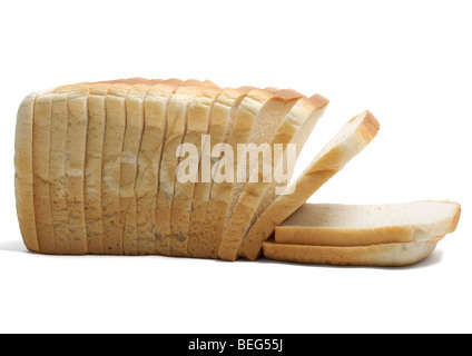 Focaccia di fettine di pane bianco su sfondo bianco Foto Stock