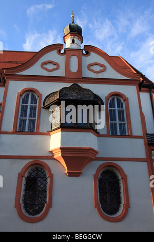 Dettaglio della facciata della Abbazia di Andechs, Fuenfseenland, Alta Baviera, Germania, Europa. Foto di Willy Matheisl Foto Stock