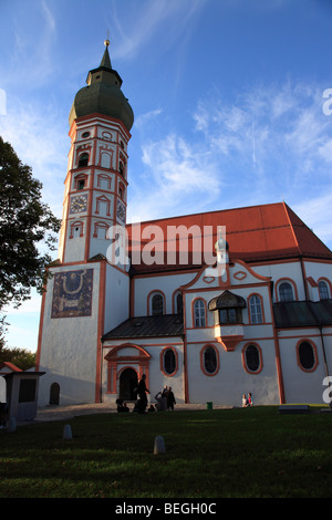 Edificio della Chiesa Abbazia di Andechs, Fuenfseenland, Alta Baviera, Germania, Europa. Foto di Willy Matheisl Foto Stock
