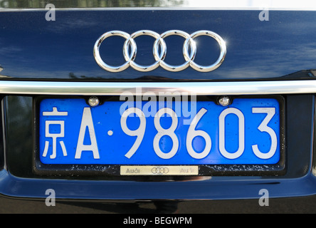 Numero di targa su un Audi Limousine, Pechino CN Foto Stock