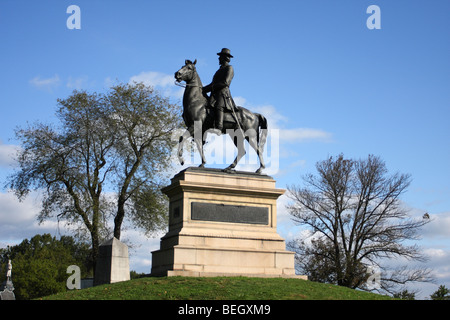 Monumento a maggiore generale Winfield Hancock comandante dell'Unione 2° Corp., Cimitero Ridge al campo di battaglia di Gettysburg Foto Stock