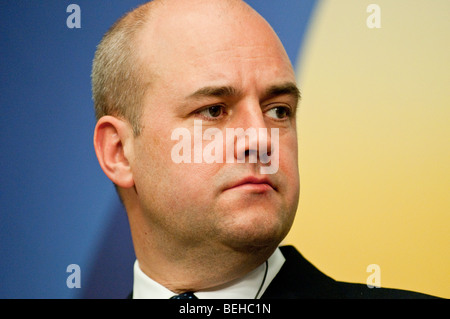 Swedens primeminister Signor Fredrik Reinfeldt partito conservatore alla conferenza stampa tenutasi a Stoccolma Foto Stock