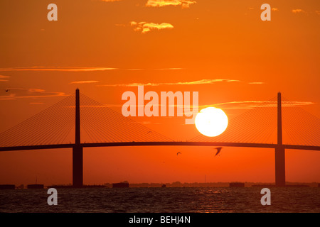 La mattina presto sunrise al Sunshine Skyway bridge di San Pietroburgo, Florida. Foto Stock