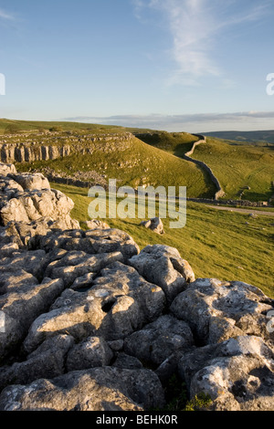 Pavimentazione di pietra calcarea vicino Conistone, Superiore Wharfedale, nel Yorkshire Dales National Park, Inghilterra Foto Stock