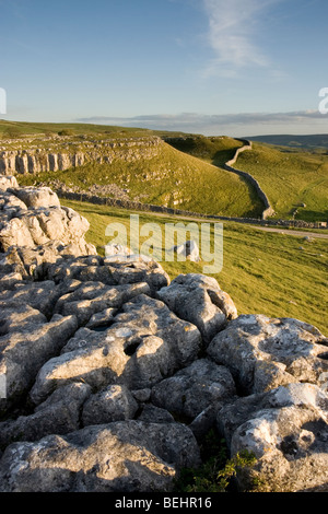Pavimentazione di pietra calcarea vicino Conistone, Superiore Wharfedale, nel Yorkshire Dales National Park, Inghilterra Foto Stock