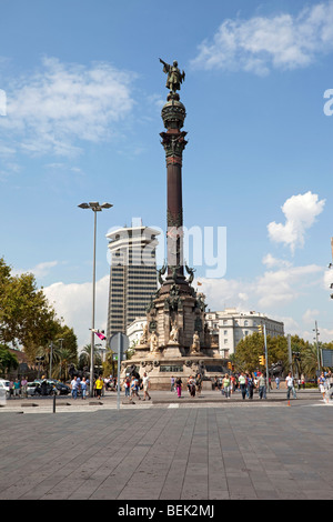 Barcelona Port Vell monumento di Colombo Foto Stock