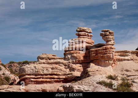 Erosiva formazioni di roccia in Atuel Canyon, San Rafael, centrale Ande, Provincia di Mendoza, Argentina Foto Stock